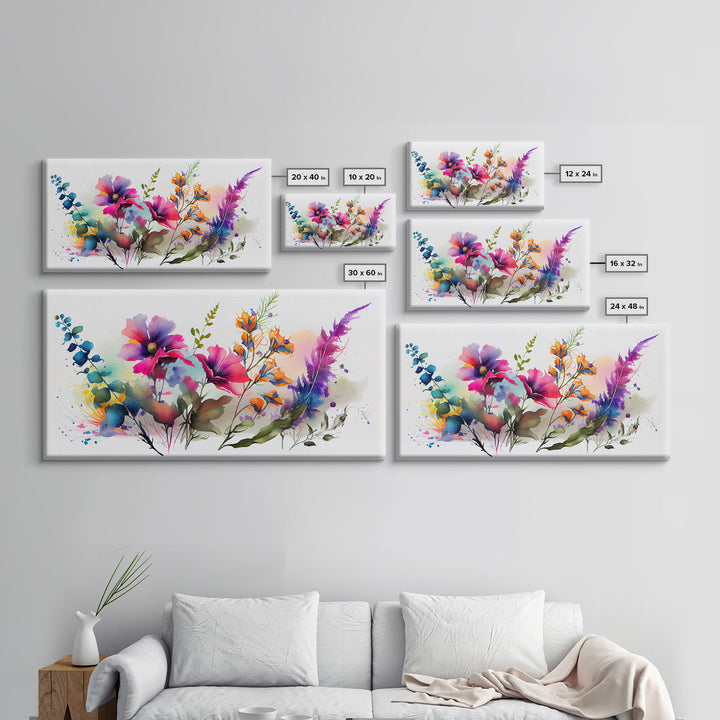 Pink Wild Flowers Wall Art, Framed Canvas Print, Mother's Day, Gift For Mom, Farmhouse Decor, Rustic Watercolor Painting White Background