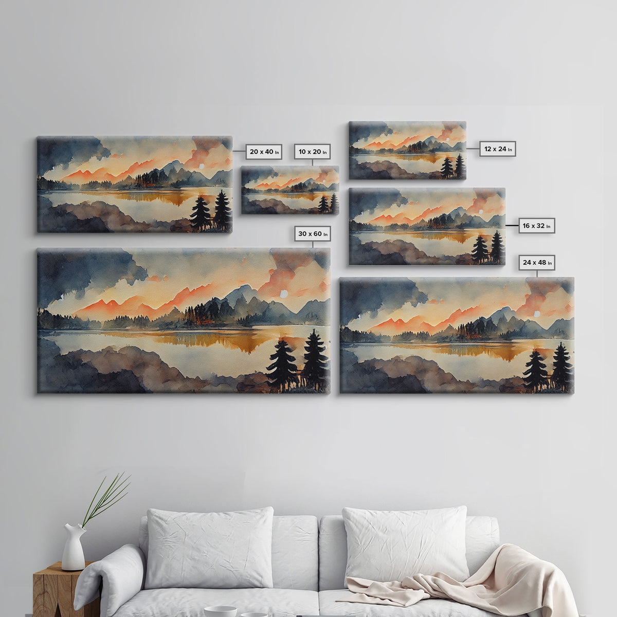 Watercolor painting of a forest fire, canvas print, landscape art