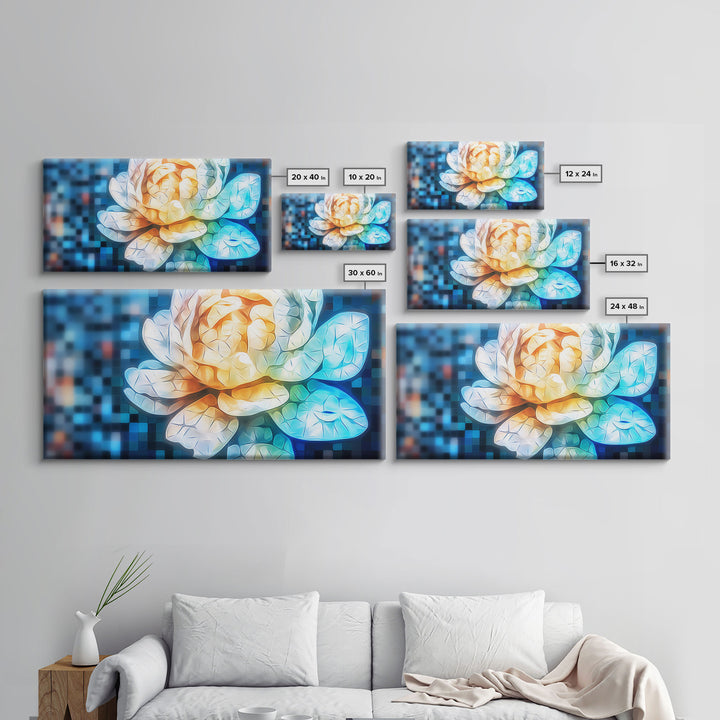 Mosaic Water Lily Wall Art, Flower Art Print, Nature Wall Decor, Panoramic Wall Decor, Canvas Print, Wall Art, Framed Canvas Art