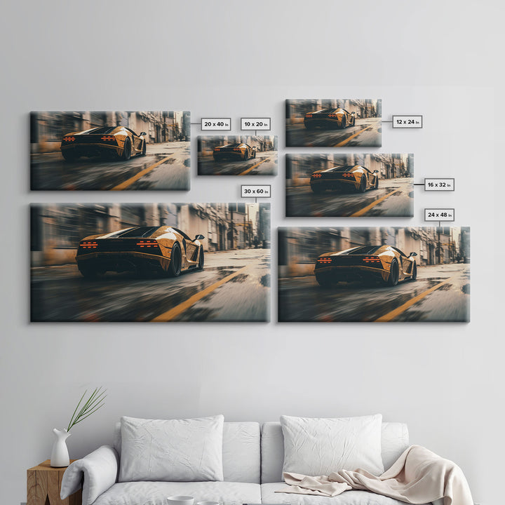 Cool Supercar Art, Framed Canvas Print, Cyberpunk Sportscar Painting, Futuristic Supercar Painting, Man Cave Decor, Gift For Him, Car Guy