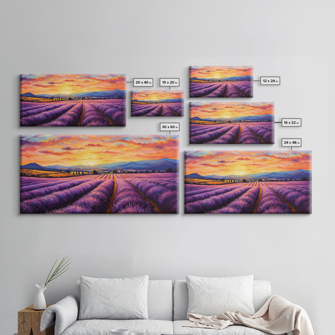 Lavender Fields, Framed Canvas Print, Purple Art, Southwestern Decor, Farmhouse Art, Centerpiece Art, Digital Wall Art, Landacape Painting