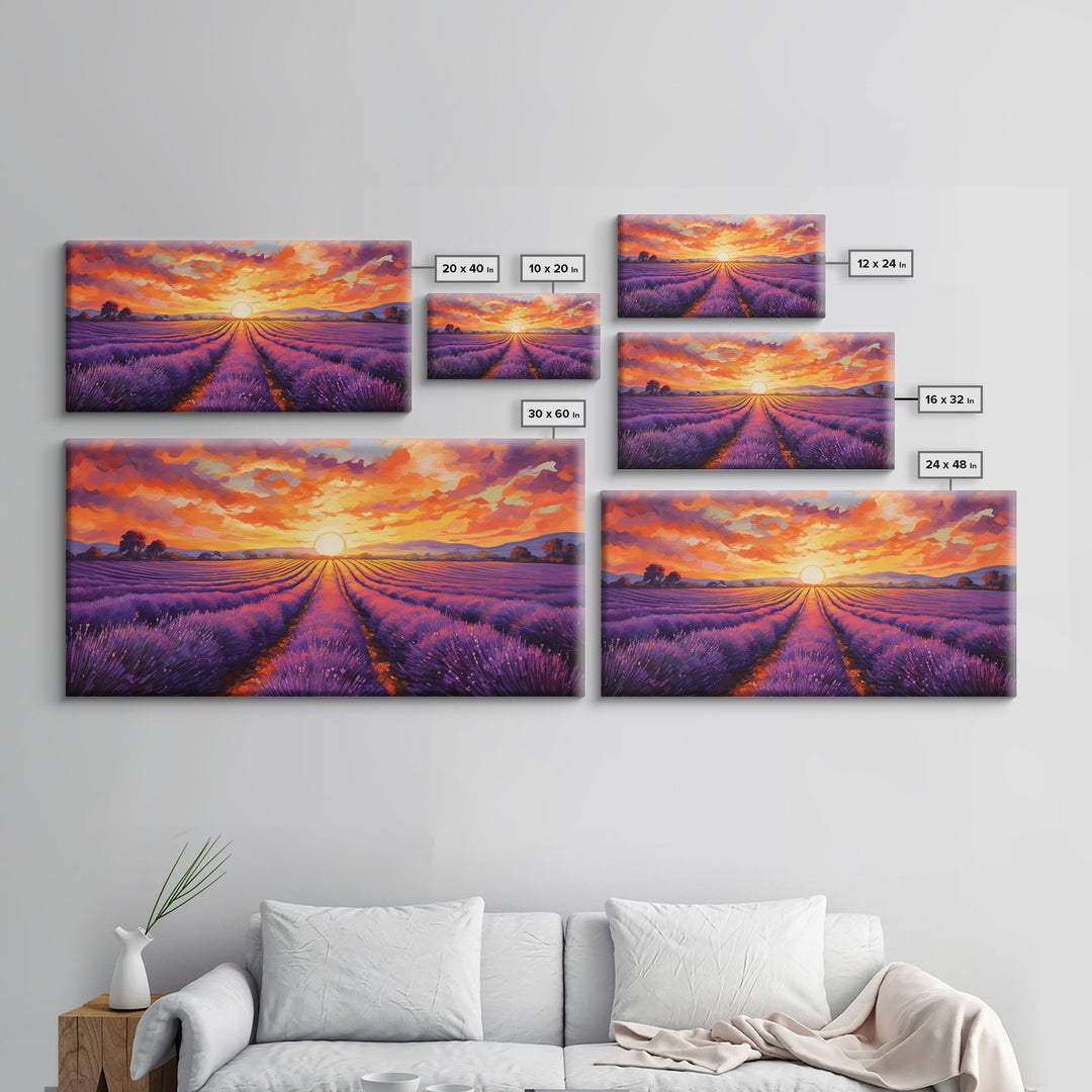 Lavender Fields, Framed Canvas Print, Purple Art, Southwestern Decor, Farmhouse Art, Centerpiece Art, Digital Wall Art, Landacape Painting