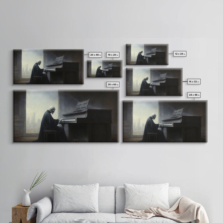 Grim Reaper Playing The Piano, Framed Canvas Print, Cool Halloween Decor, Wild West Themed Halloween Art