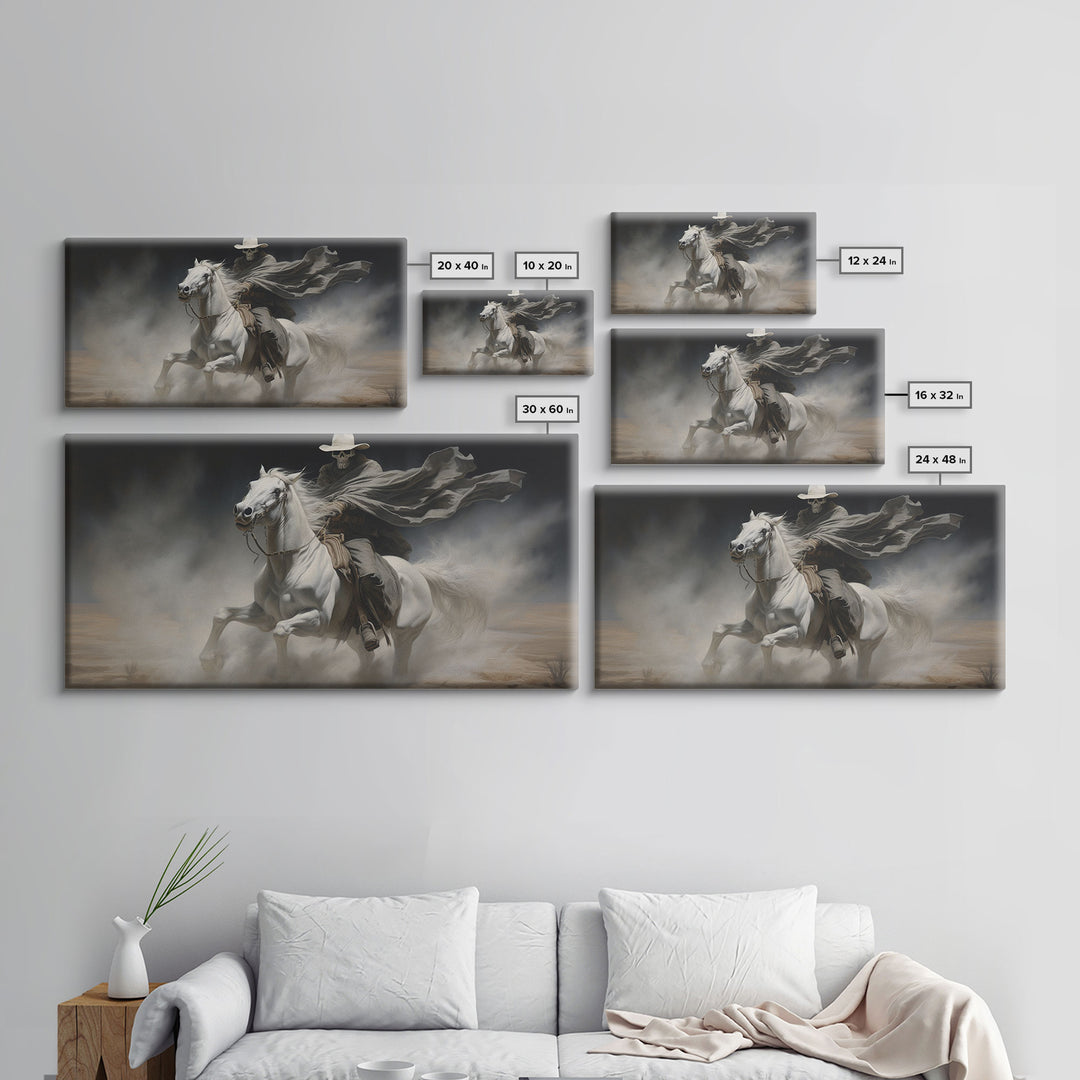 Grim Reaper Art, Death Rides A Pale Horse, Framed Canvas Print, Cowboy Grim Reaper, Spooky Halloween Art Print