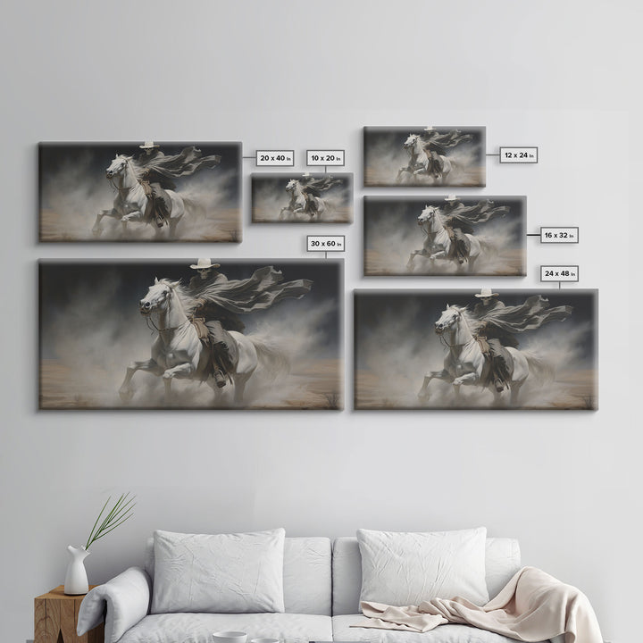 Grim Reaper Art, Death Rides A Pale Horse, Framed Canvas Print, Cowboy Grim Reaper, Spooky Halloween Art Print