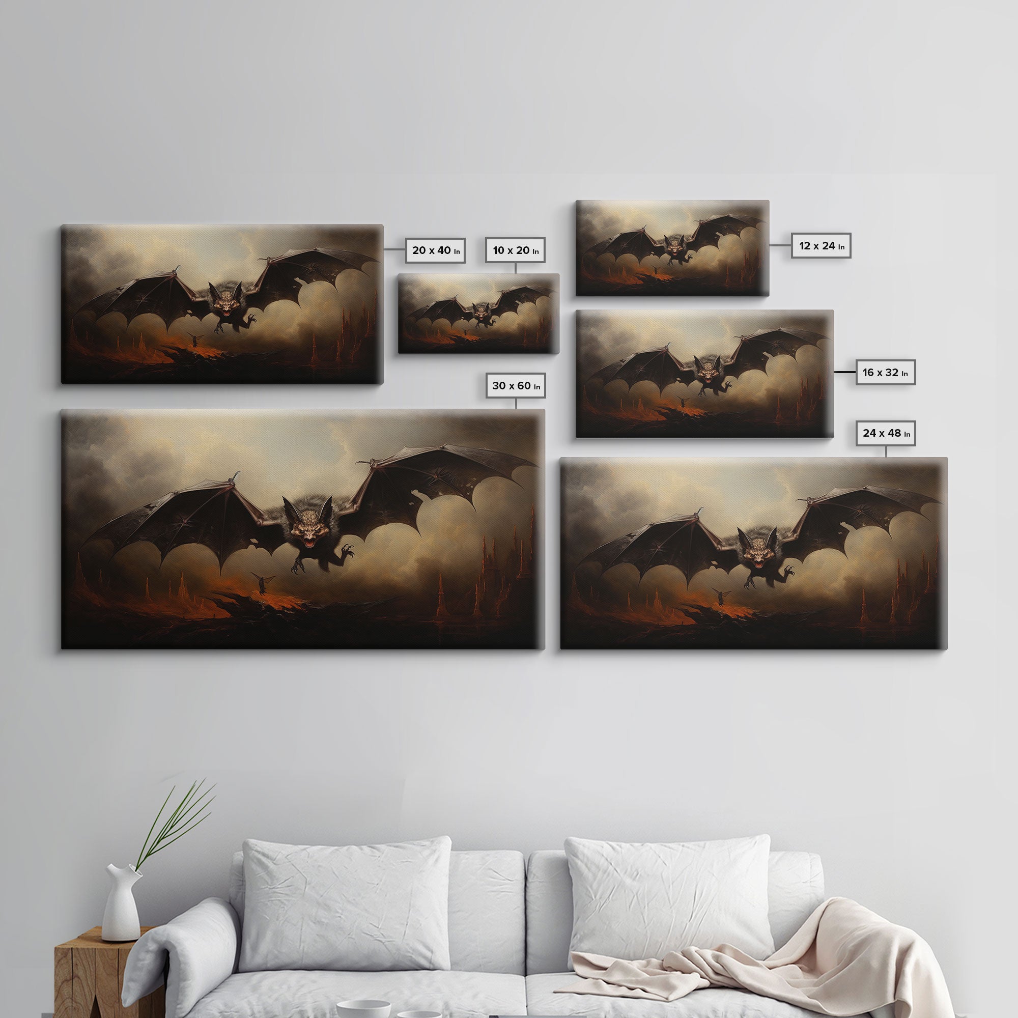 Vampire Bat Painting, Vintage Poster, Framed Canvas Print, Art Poster Print, Dark Academia, Dracula, Halloween Decor, Halloween Art Print