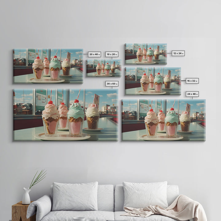 Ice Cream Shop Decor, Framed Canvas Print, Cute Nursery Decor, Retro Ice Cream Parlor Wall Art