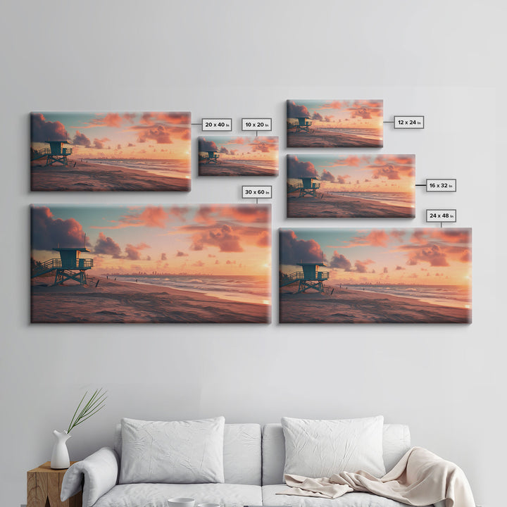 Beach At Sunset Vaporwave Decor, Nautical Framed Canvas Print, Eclectic Retro Wall Art, 1980s Vibes Decor, Vintage Photography, Liminal Art