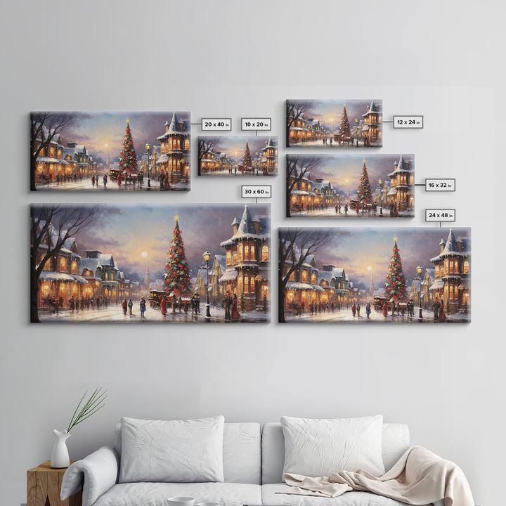 Christmas Tree In The Town Square - Winter Art - Christmas Gift Idea - Framed Canvas Print - Winter Wall Decor, Winter Print Christmas Decor
