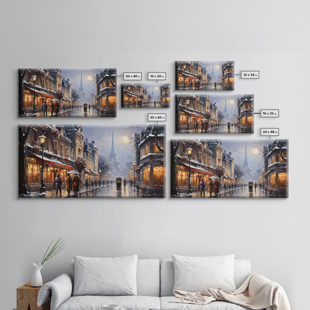Christmas in Paris - Framed Canvas Print - Winter Decor - Winter Centerpiece Wall Art - Christmas Painting - Vintage Holiday Decor