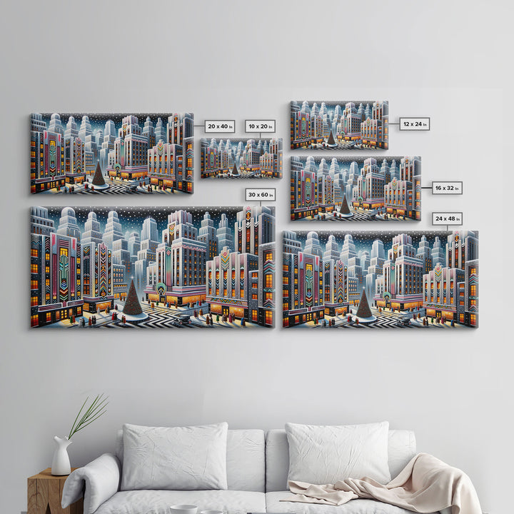 Vintage Style Art Deco Christmas Village | Framed Canvas Print | Winter Centerpiece | Retro Christmas Art | Vintage Christmas Decor