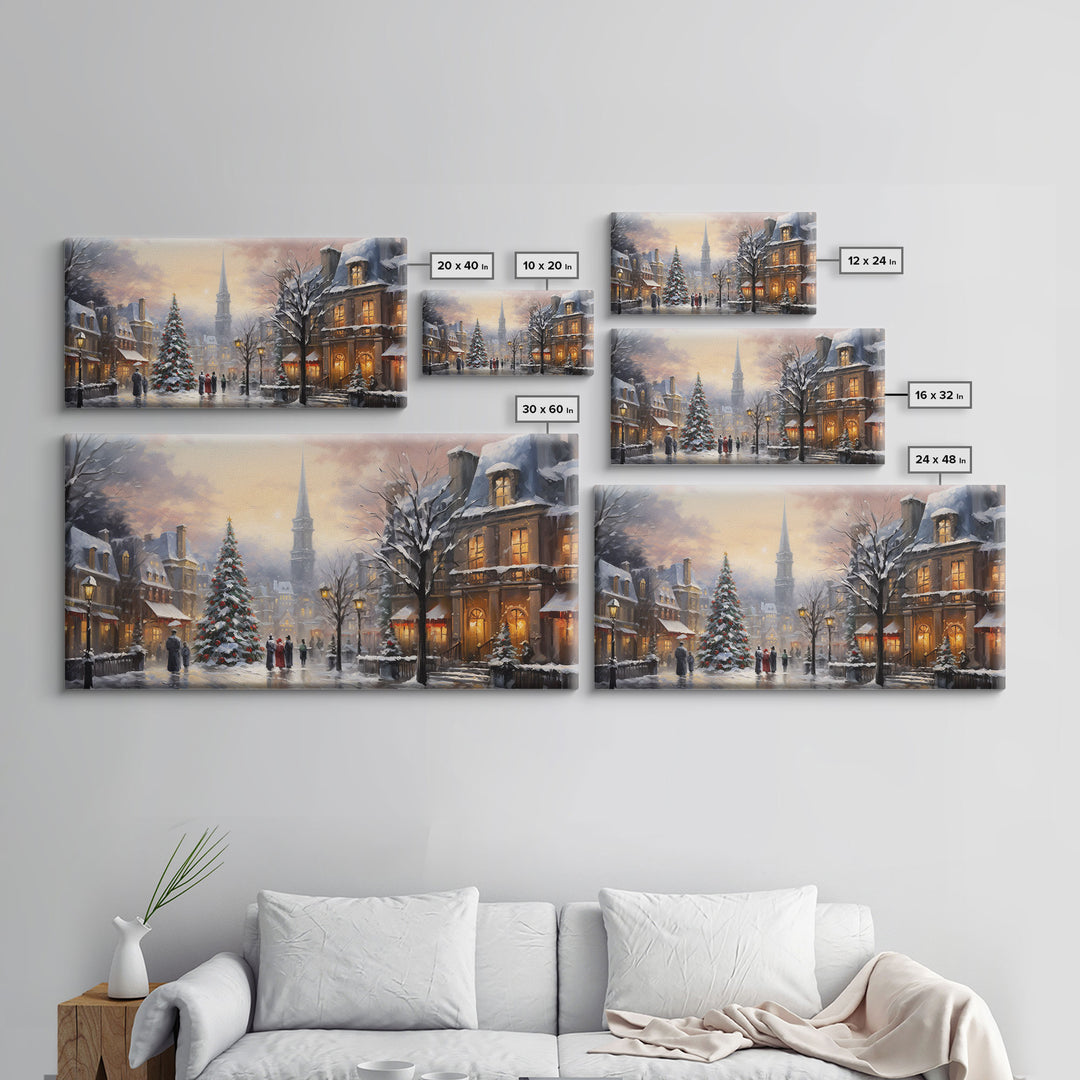 Christmas Village Winter Wonderland Canvas Print, Framed Wall Art, Christmas Decor, Retro Christmas Oil Painting, Christmas Art