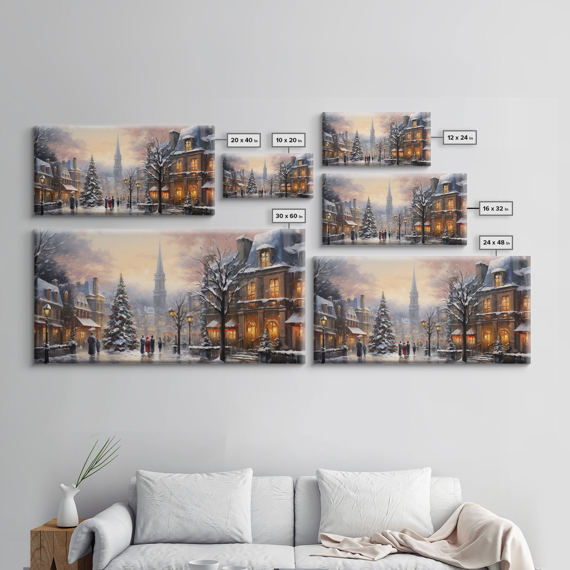 Christmas Village Winter Wonderland Canvas Print, Framed Wall Art, Christmas Decor, Retro Christmas Oil Painting, Christmas Art