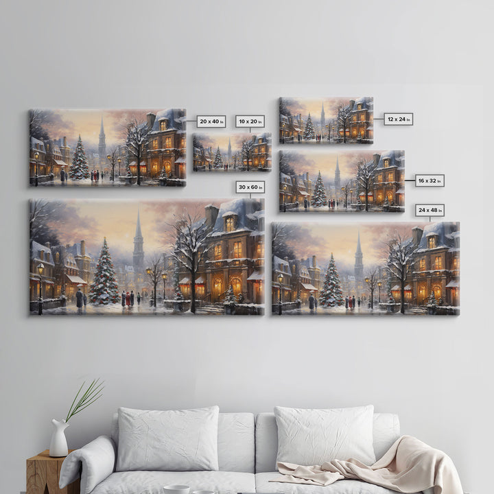 Christmas Village Winter Wonderland Canvas Print, Framed Wall Art, Christmas Decor, Retro Christmas Oil Painting, Christmas Art