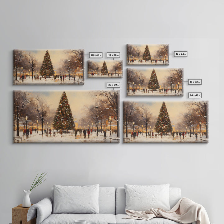 Cute Christmas Village Art, Christmas Decor, Framed Canvas Print, Holiday Painting, Seasonal Decor, Christmas Tree Art Christmas Centerpiece