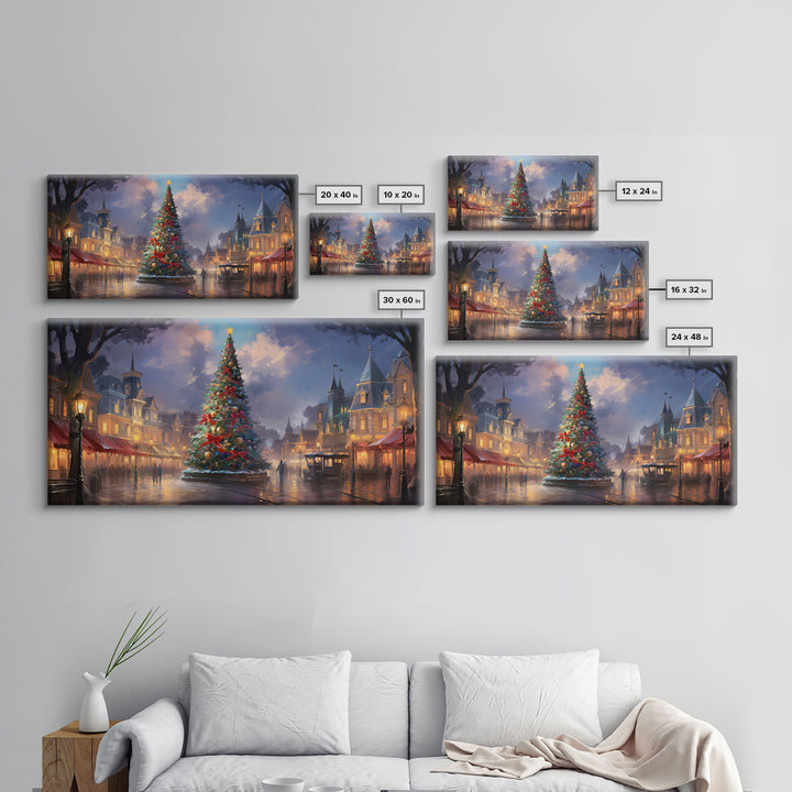Christmas Decor Handmade, Framed Canvas Print, Beautiful Winter Wonderland Christmas Village, Christmas Tree Art