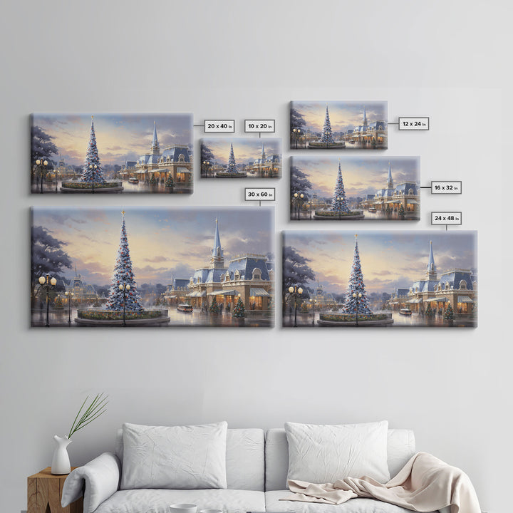 Christmas Decor Handmade, Framed Canvas Print, Beautiful Winter Wonderland Christmas Village, Christmas Tree Art