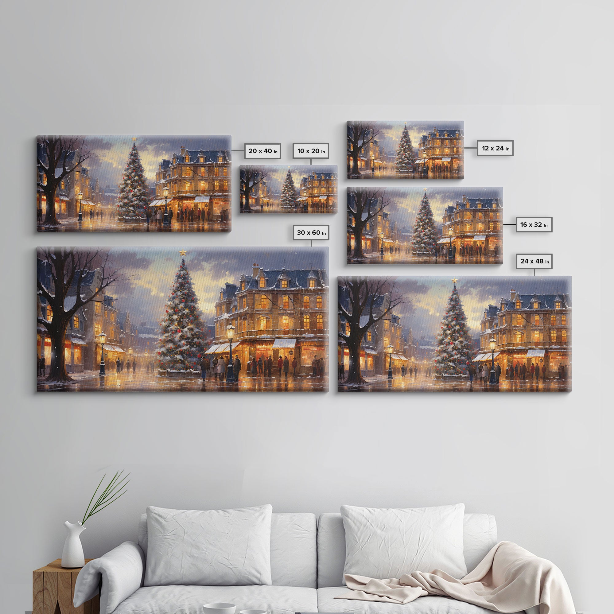 Christmas Tree In The Town Square - Winter Wonderland Canvas Print - Christmas Village - Christmas Decor - Winter Centerpiece