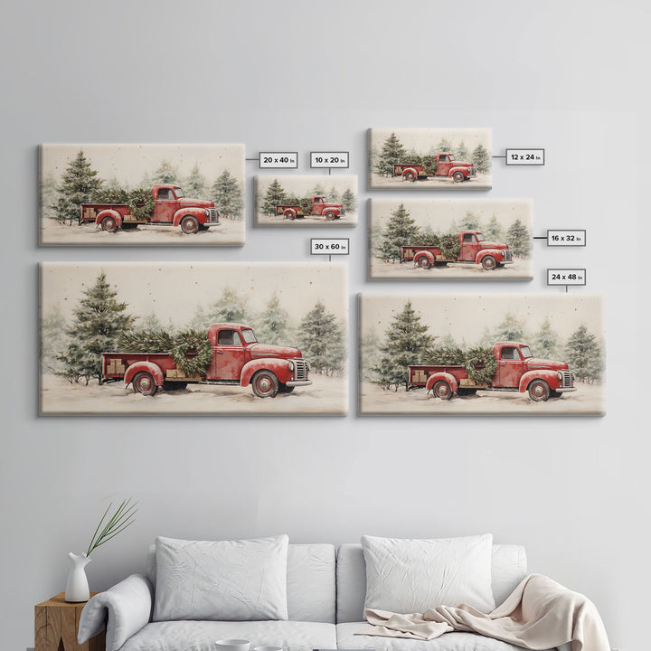 Christmas Tree Delivery - Framed Canvas Print - Vintage Style Farmhouse Christmas Decor Wall Art - Retro 1950s Truck Christmas Art