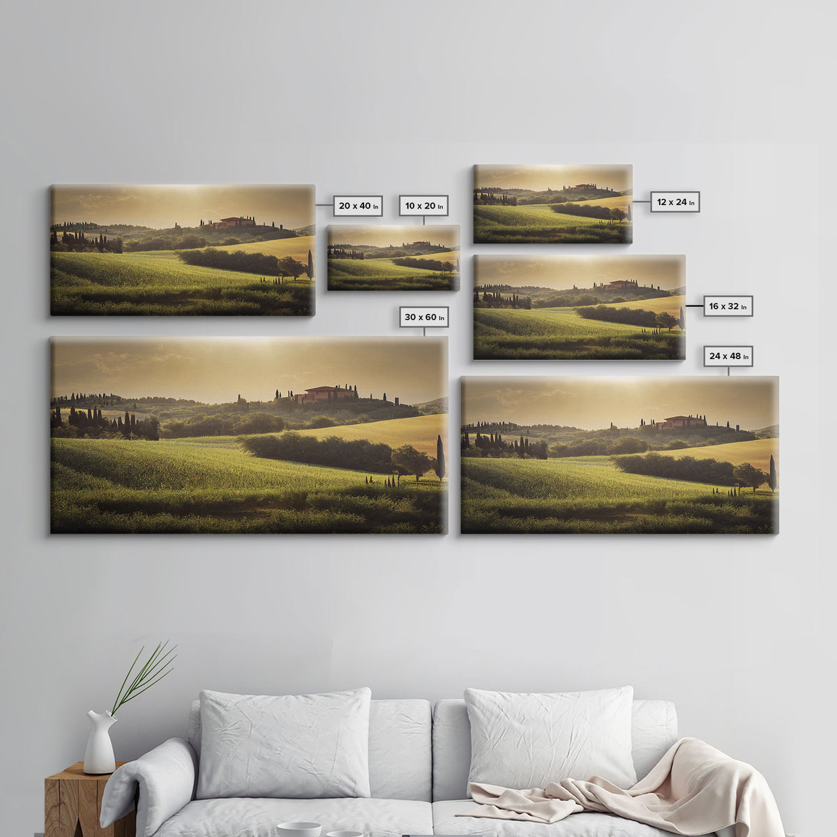 Italian Countryside At Sunset, Watercolor Style, Vintage Style Italy Art, ready to hang canvas print wall art, Guest Room Decor