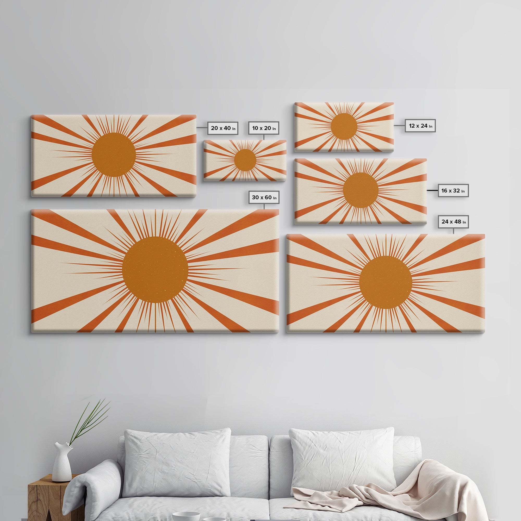 Art Deco Sun Burst Wall Art, Framed Canvas Print or Poster, Retro / Vintage Wall Decor, Modern Art, Sun Abstract Art MCM Midcentury Modern