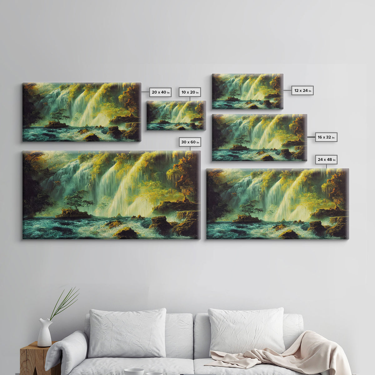 High Fantasy Wall Art, Secret Waterfall, ready to hang canvas print, framed art