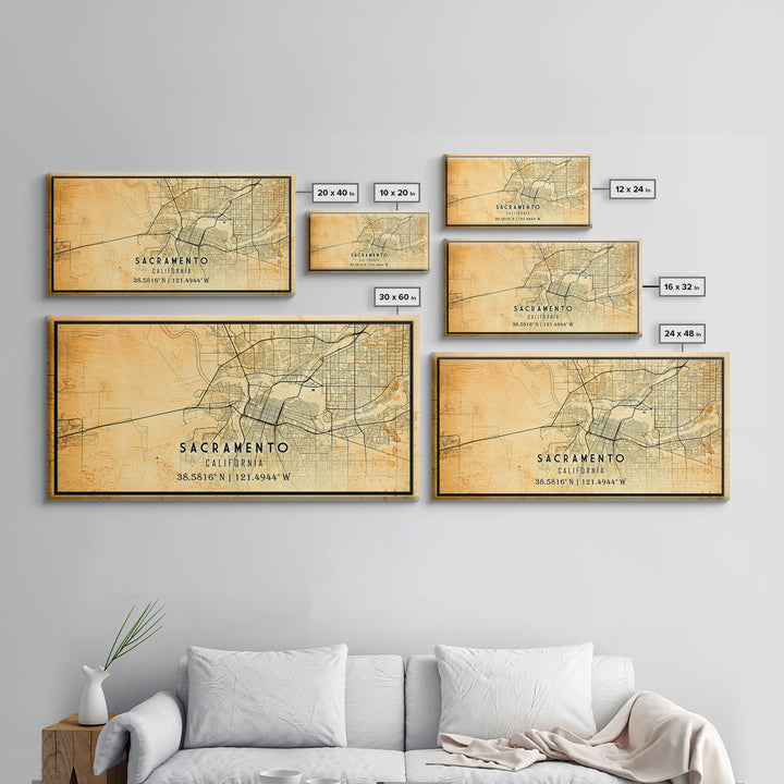 Vintage Sacramento map print poster or framed canvas | Sacramento city map print poster canvas | Sacramento, California print poster canvas