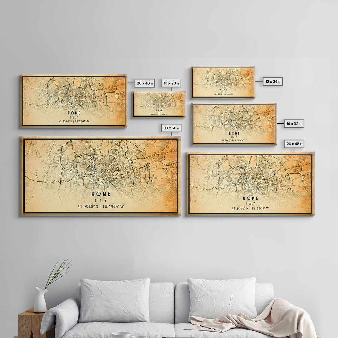 Old Rome Italy City Map Wall Art Canvas Print, Vintage Style Rome Italy Map, Framed Wall Art, Cool Rome Italy Wall Art, Office Decor