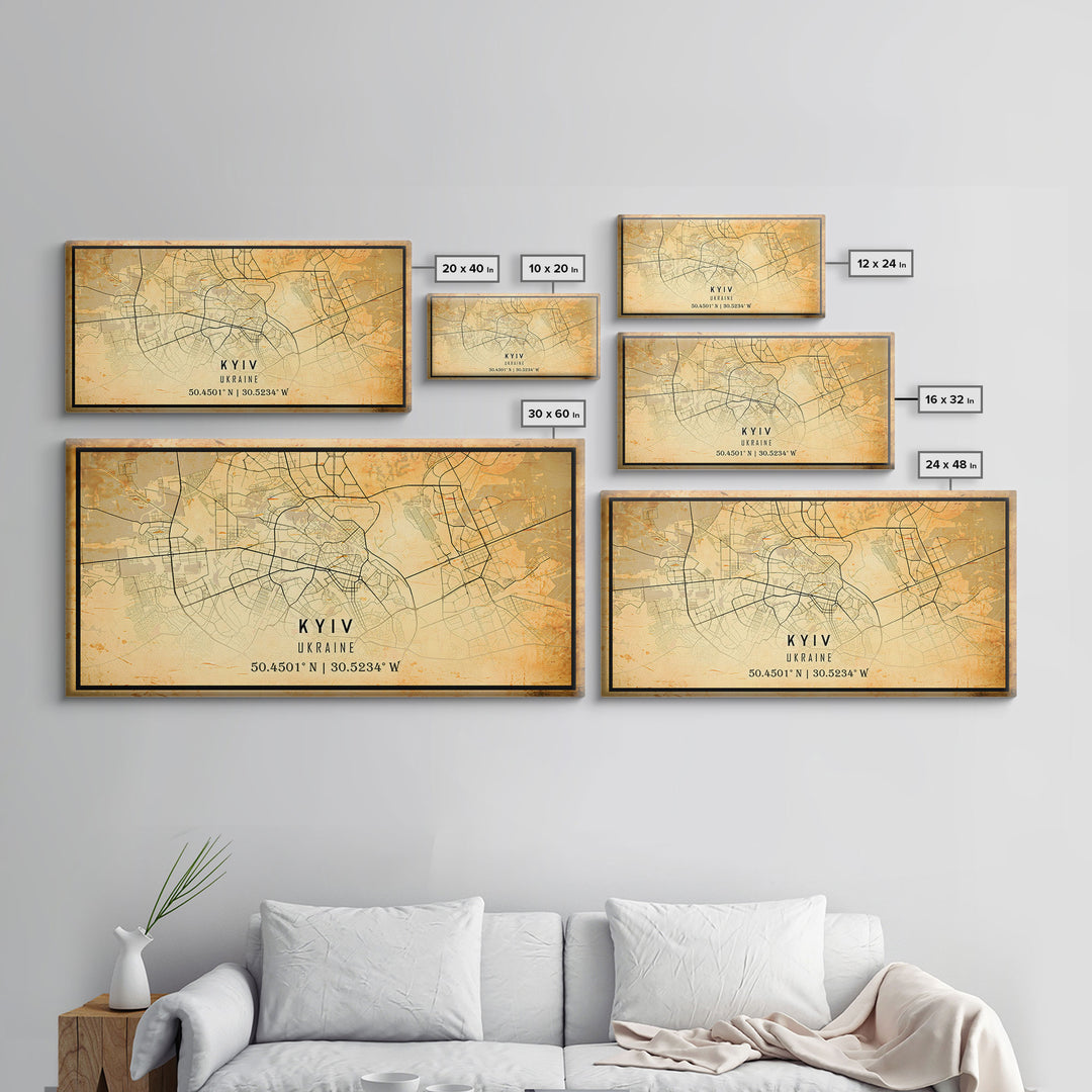 Old Kyiv Ukraine City Map Wall Art Canvas Print, Vintage Style Kyiv Map, Framed Wall Art, Cool Kyiv Ukraine Wall Art, Office Art