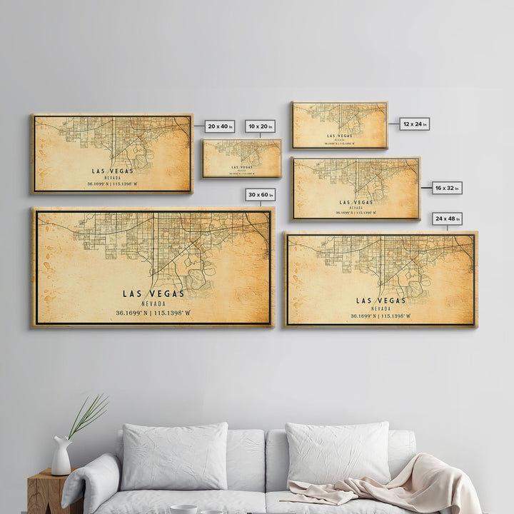 Old Las Vegas City Map Wall Art Canvas Print, Vintage Style Las Vegas Map, Framed Wall Art, Cool Las Vegas Nevada Wall Art, Office Decor