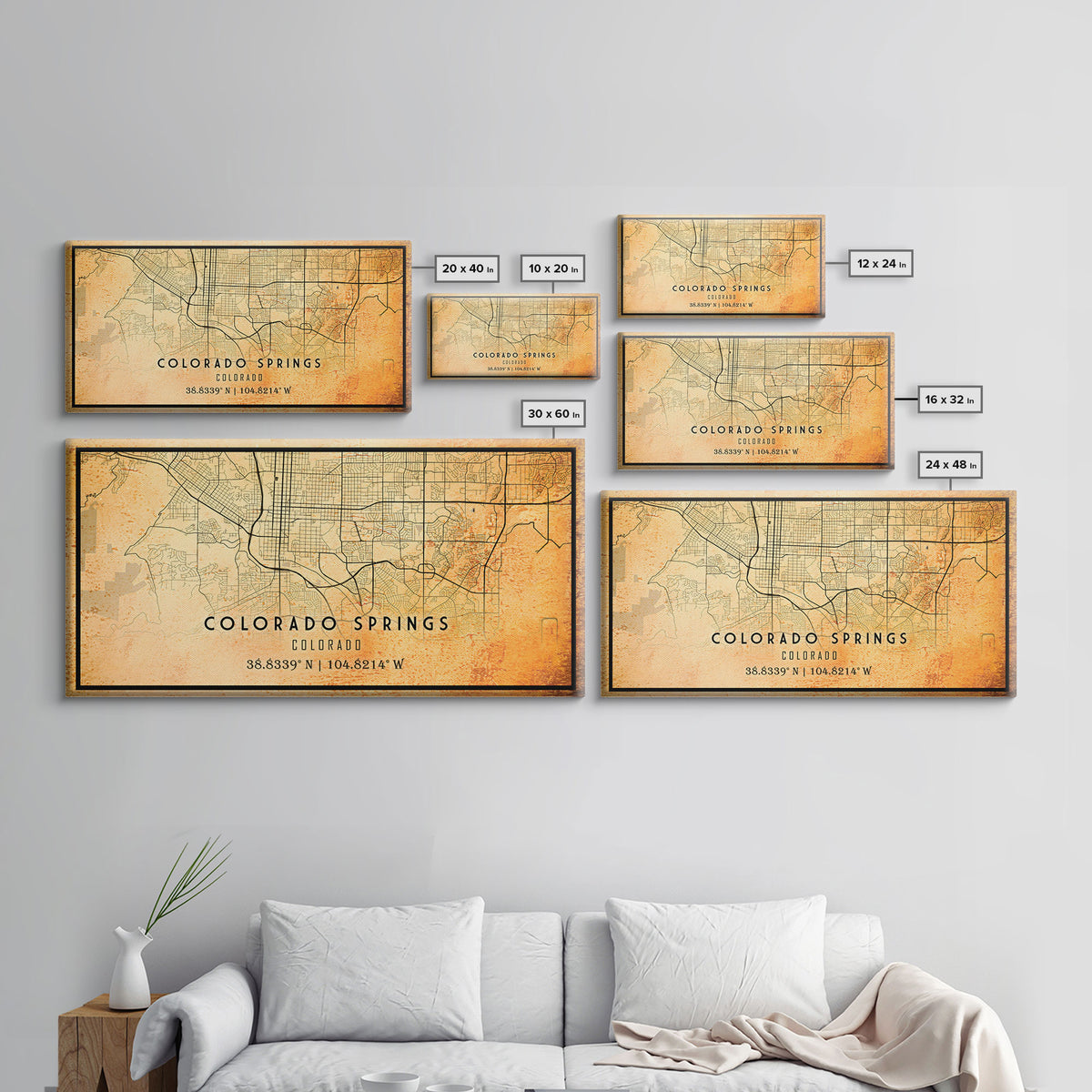 Vintage Style Colorado Springs Map Wall Art, Stretched Canvas or Poster, Office Decor, Colorado Wall Art, Distressed Map Decor