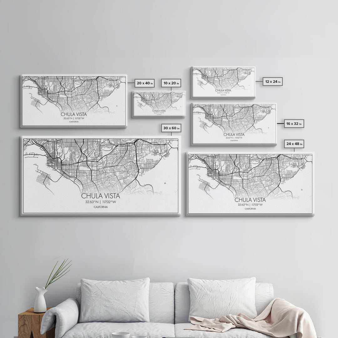 Chula Vista Street Map, California Map, Map Print, Modern Art, Wall Art, Canvas Art, Laundry Room Décor, Homeschool Wall Art, Over Bed Art