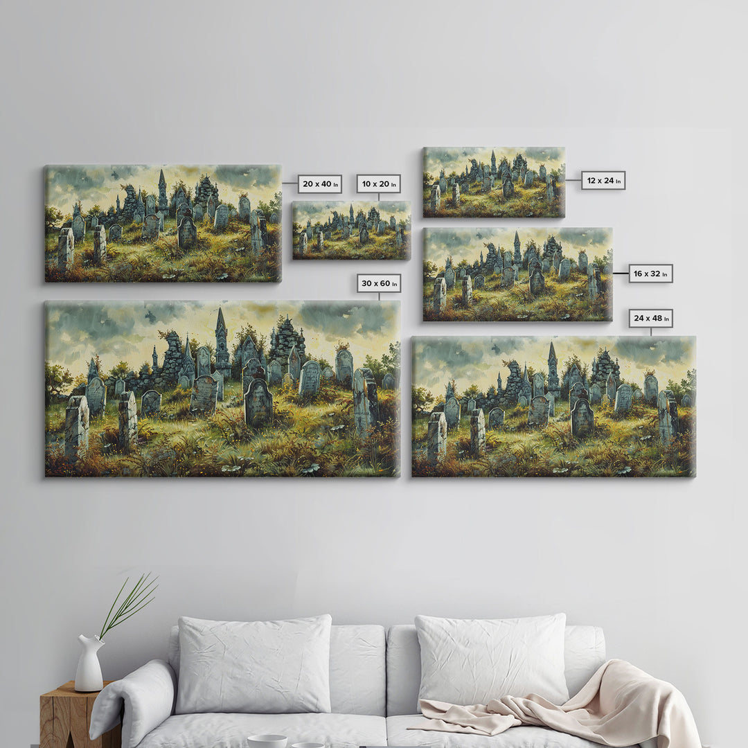Haunted Cemetery Halloween Prop Framed Canvas Print | Spooky Season | Spooky Wall Art | Halloween Decor | Creepy Art Prints
