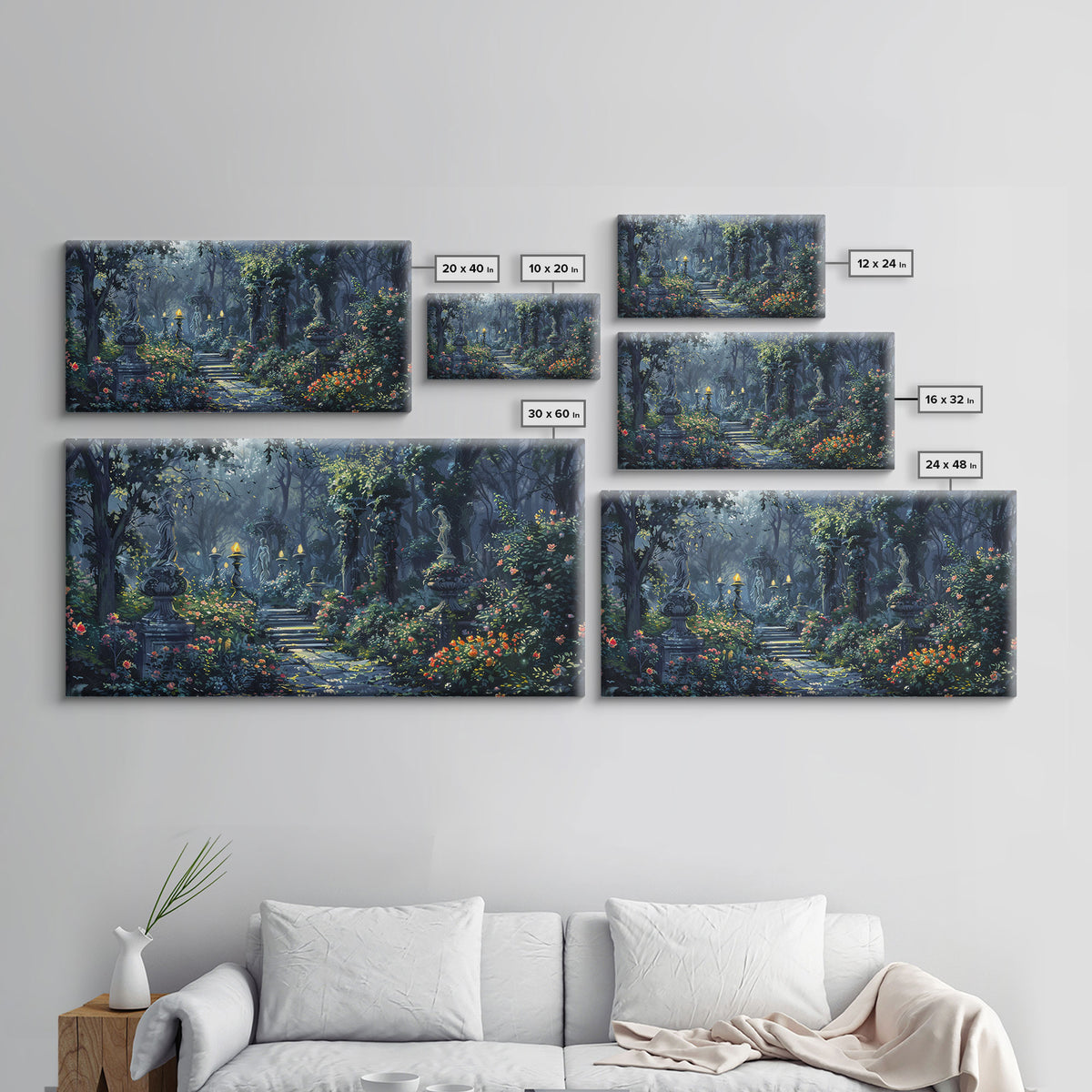Creepy Victorian Hedge Maze, Haunted Cemetary Framed Canvas Print, Spooky Season Wall Art