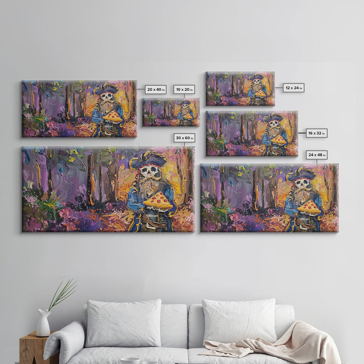 Do Ghost Pirates Eat Pizza? The Answer is Yes. Funny Halloween Wall Art, Framed Canvas Print