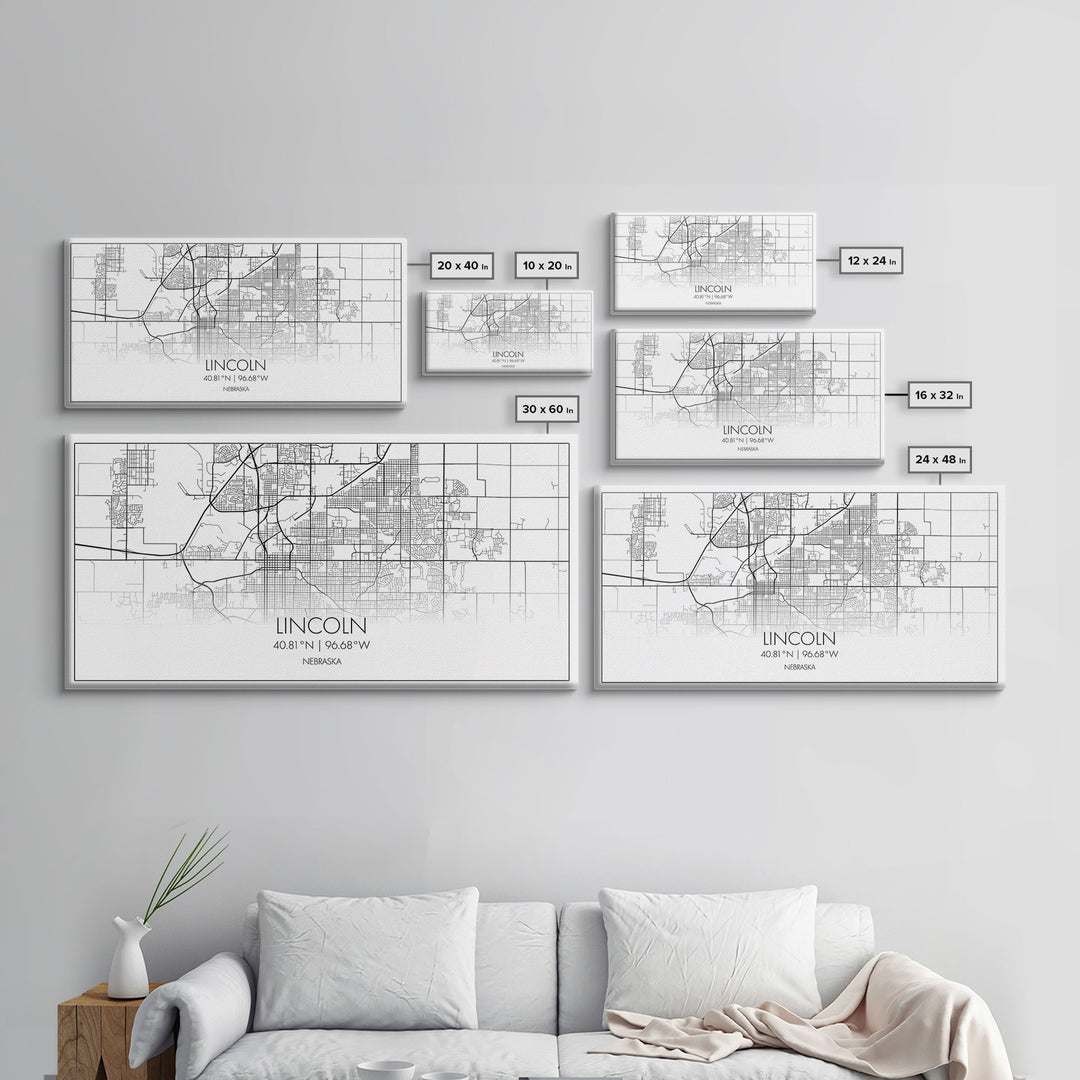 Lincoln City Map, Nebraska Map, Map Art, Modern Art, Wall Art, Canvas Art, Dorm Room Wall Art, Bar Wall Art, Gift For Mom, Teen Wall Art