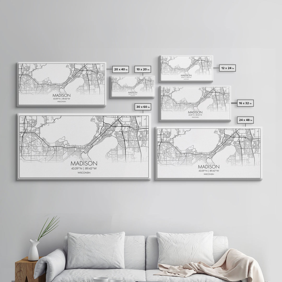 Madison City Map, Wisconsin Map, Map Art, Modern Art, Wall Art, Canvas Art, Unique Gifts, Large Wall Art, College Décor, Room Décor, Prints
