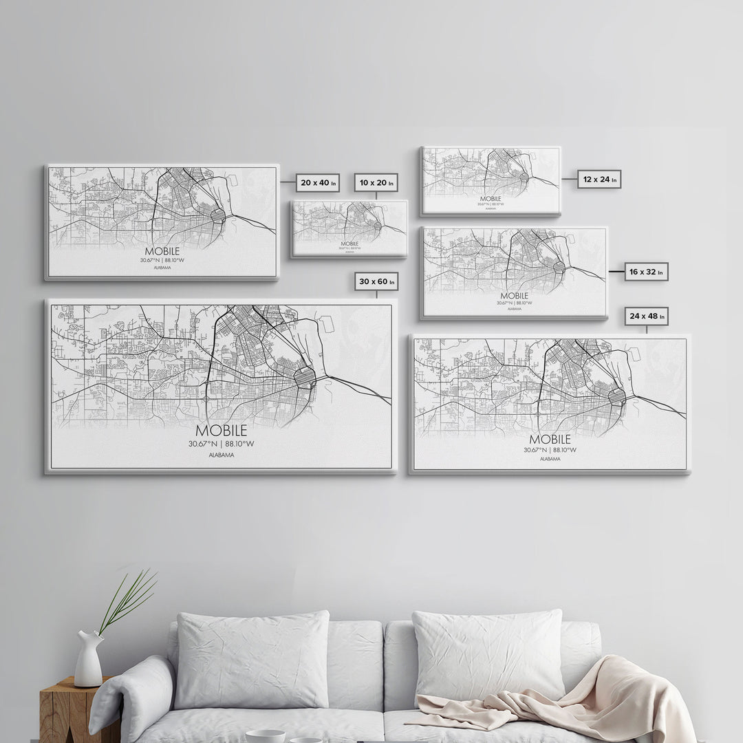 Mobile City Map, Alabama Map, Map Art, Minimalist Wall Art, Wall Art, Canvas Art, Southern Home Wall Art, Anniversary Gift, Ranch Décor