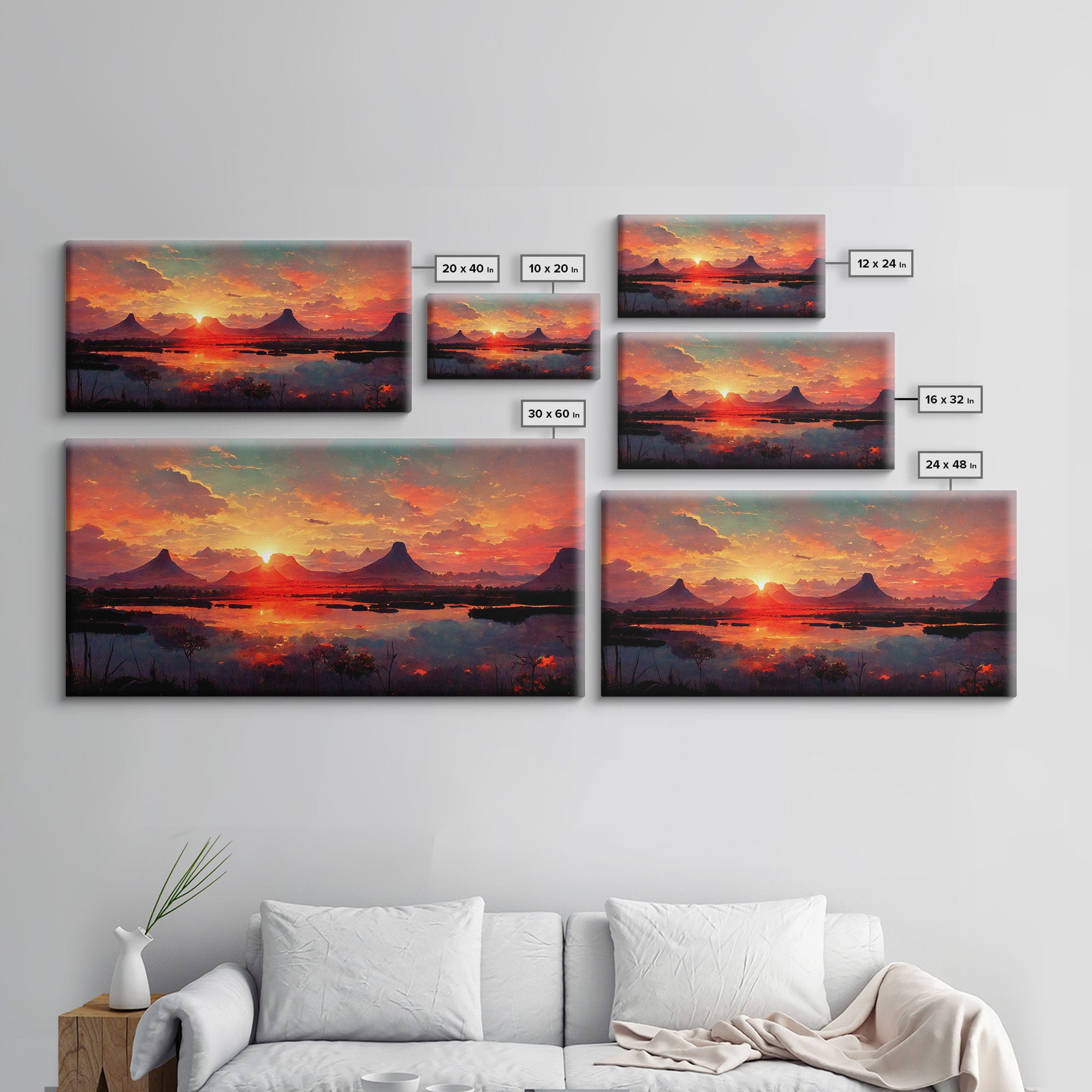 Mountain and Lake Sunset Wall Art Oil Painting On Canvas, Canvas Print, Ready to hang gallery wrapped nature framed canvas print, lake life