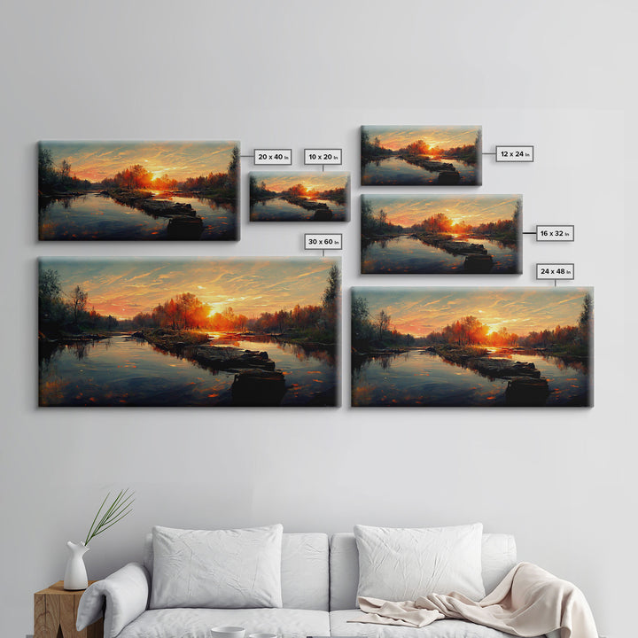 Lake Sunset Oil Painting On Canvas, Canvas Print, Ready to hang gallery wrapped nature canvas print, Lake Art, lake life oil painting style