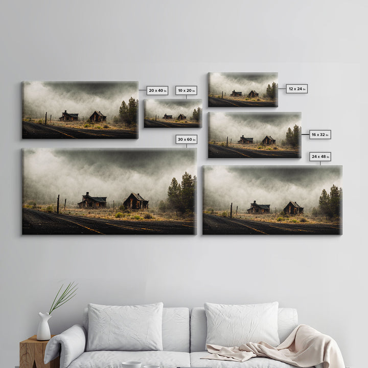 Ghost town canvas art, wild west theme, abandoned art