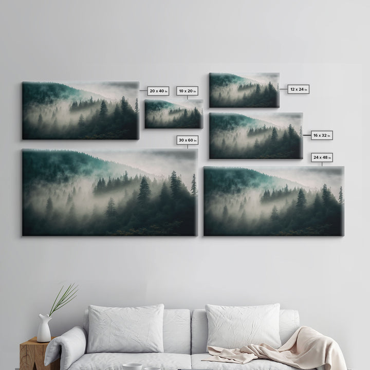 Foggy Forest wall art, relaxing art, zen art, framed canvas print, foggy landscape, trendy decor