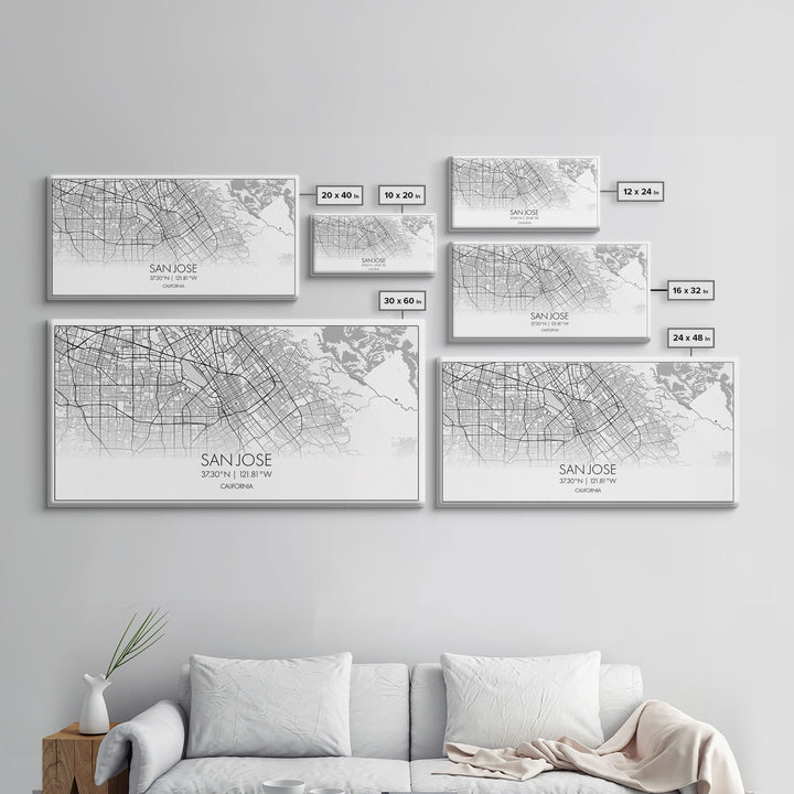 San Jose City Map, California Art, Map Print, Modern Wall Art, Wall Art, Canvas Art, Modern Office Art, Above Bed Décor, Prints Wall Art