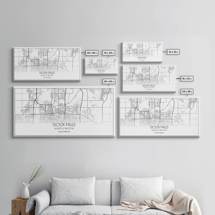 Sioux Falls City Map, South Dakota Art, Map Print, Modern Wall Art, Wall Art, Canvas Art, Large Wall Art, Unique Wall Décor, Office Prints