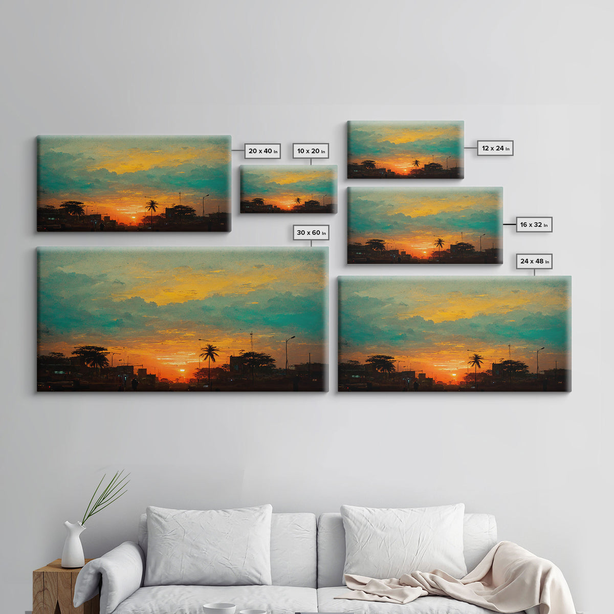 Los Angeles canvas print, sunset art, Los Angeles at Sunset, California, living room wall art, guest room wall art