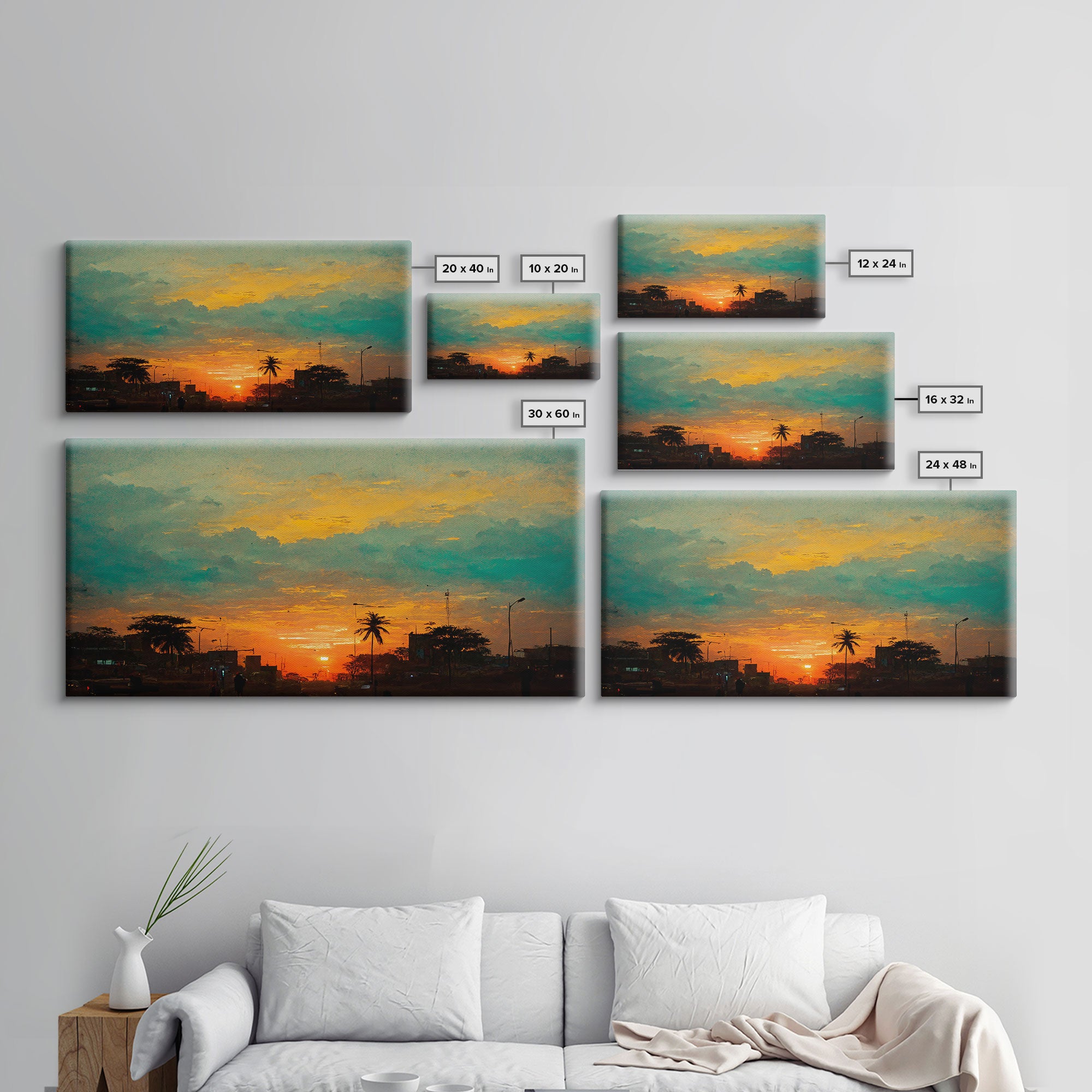 Los Angeles canvas print, sunset art, Los Angeles at Sunset, California, living room wall art, guest room wall art