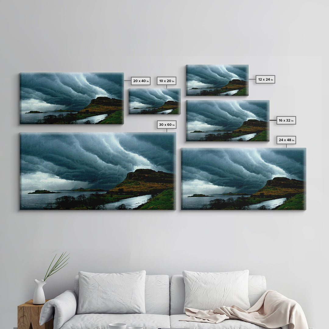 Foggy night rainstorm over the lake canvas print, nature and landscape wall art, ready to hang, cool wall art