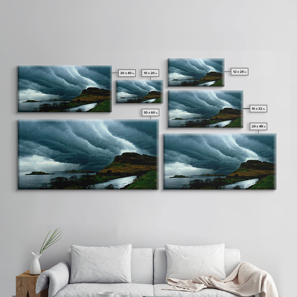 Foggy night rainstorm over the lake canvas print, nature and landscape wall art, ready to hang, cool wall art
