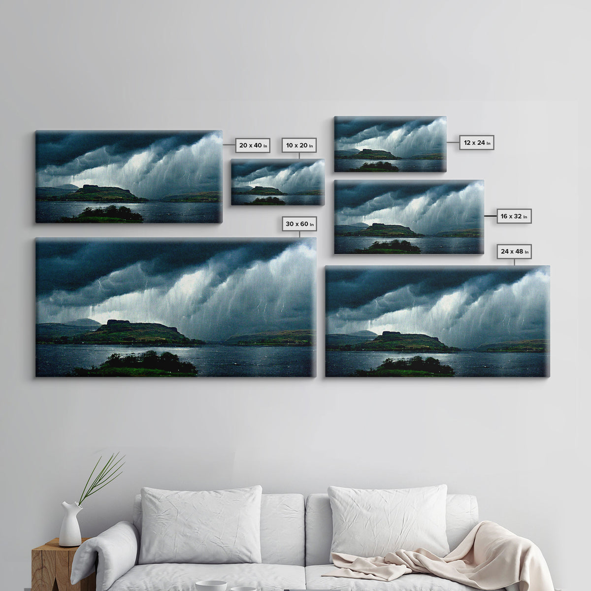 Foggy night rainstorm over the lake canvas print, nature and landscape wall art, ready to hang, cool wall art