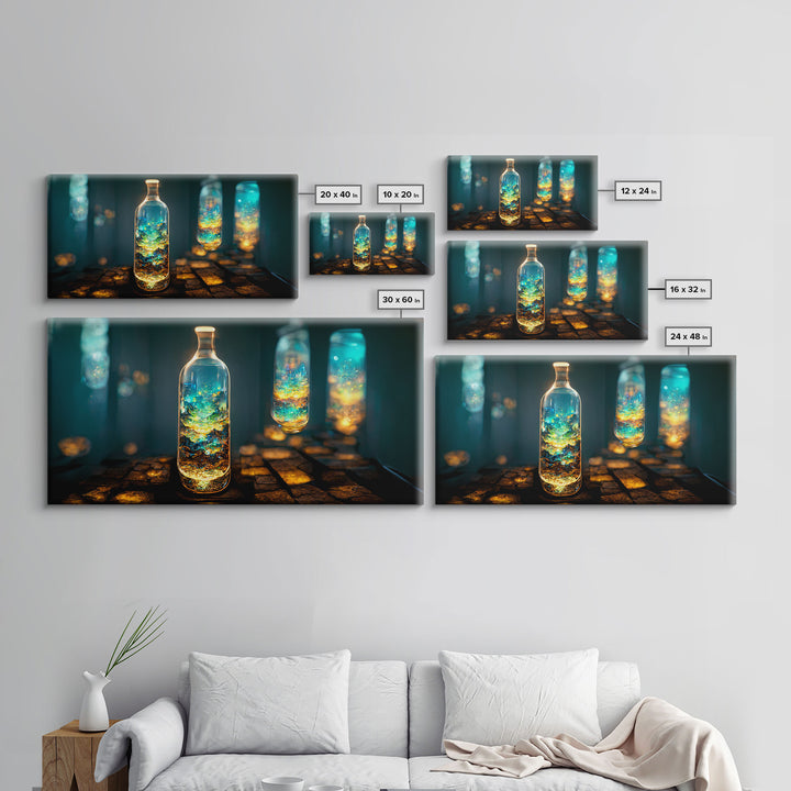 Miniature world in a bottle canvas print, high fantasy wall art, magical wall art, ready to hang wall art